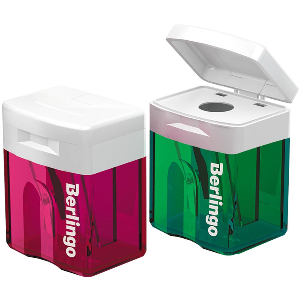 Точилка пластиковая Berlingo 1 отверстие, с контейнером, с крышкой, ассорти, 1шт