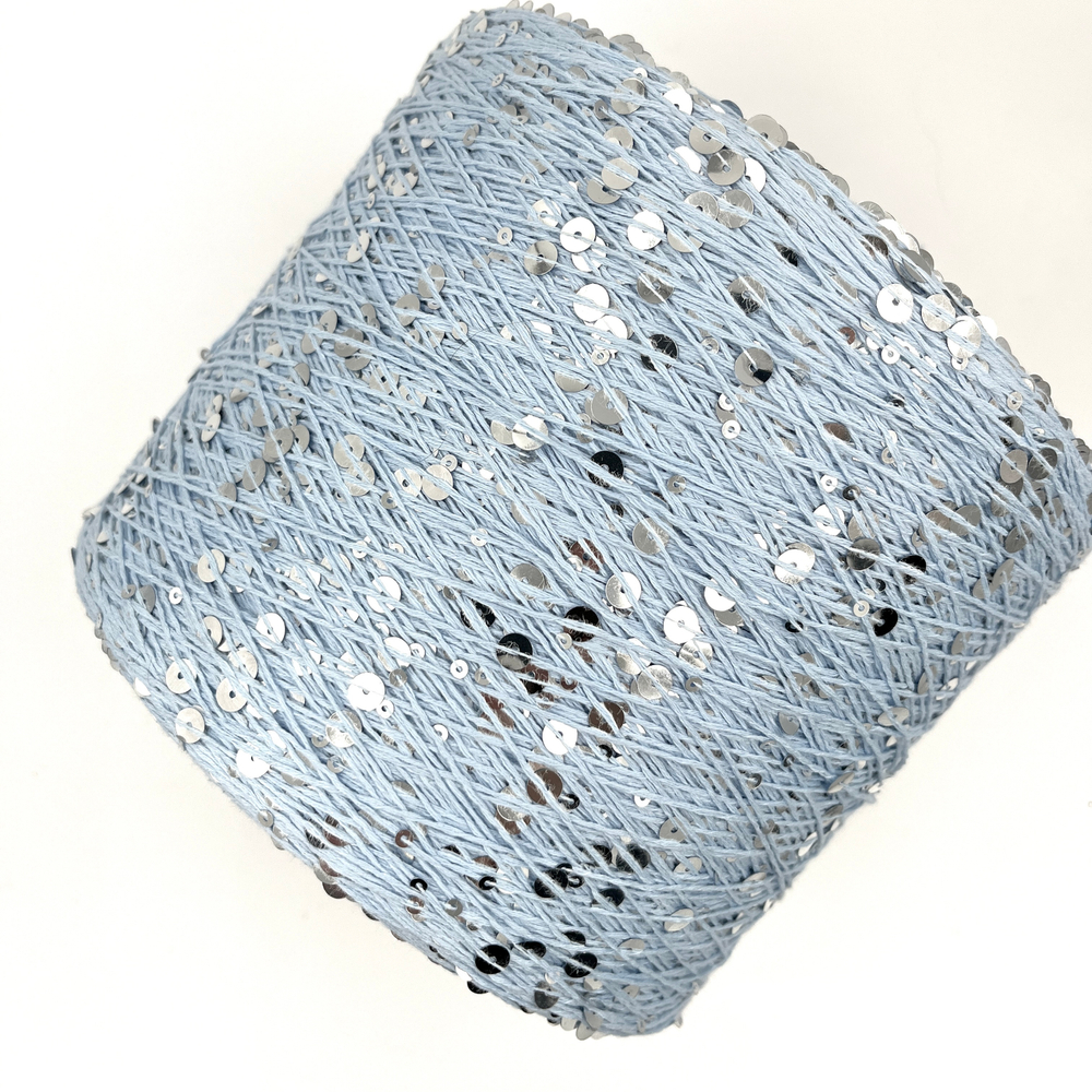 Королевские пайетки (3 и 6 мм), хлопок 100%, 330 м в 100 г , лёд / серебро