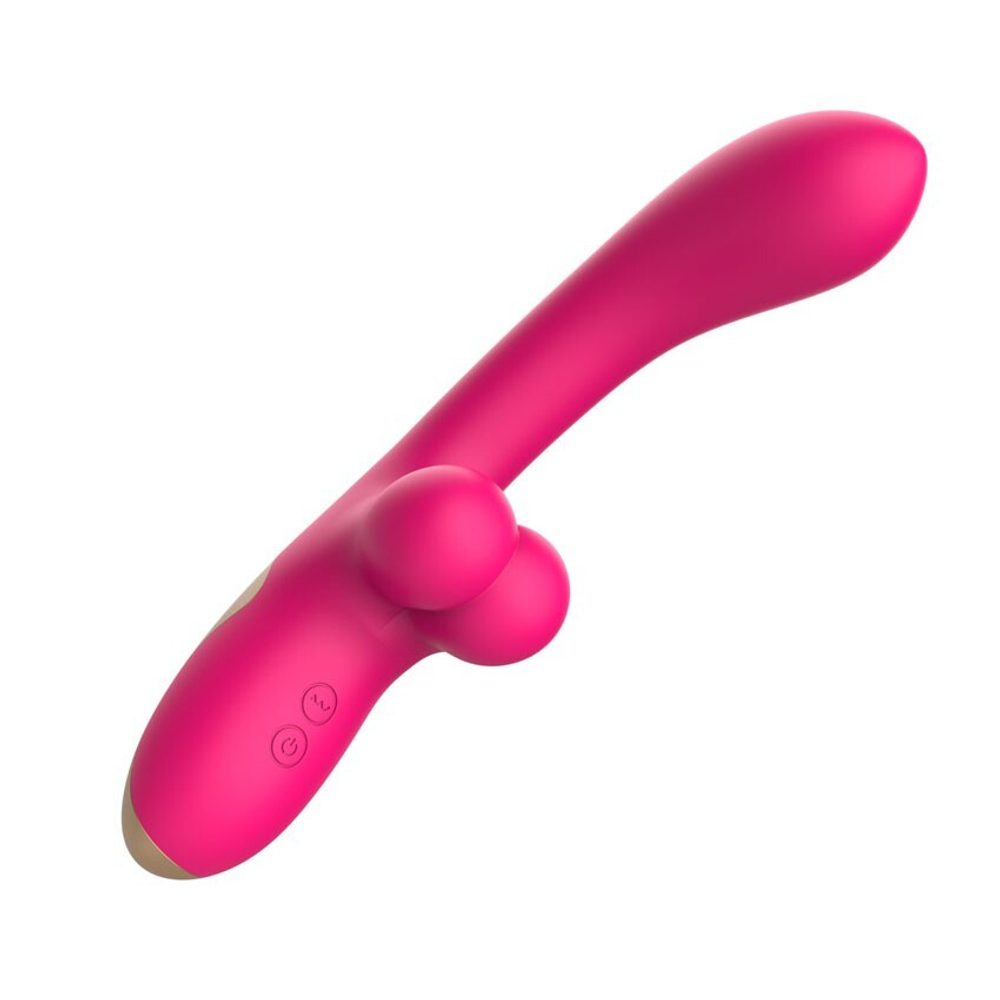 Розовый изогнутый вибратор-кролик - 21,2 см.