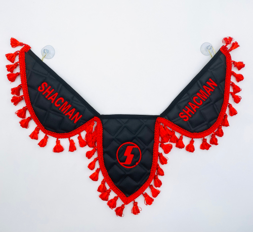 Вымпел тройной Shacman (экокожа, черный с красной вышивкой)
