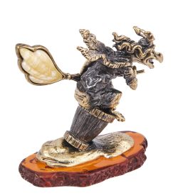Народные промыслы AM-4129 Фигурка «Баба Яга навеселе» (латунь, янтарь)