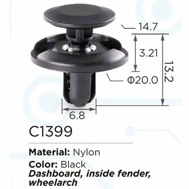 Клипса для крепления внутренней обшивки а/м европейских а/м/ Фиат пластиковая (100шт/уп.) Forsage клипса C1399(European car/Fiat)