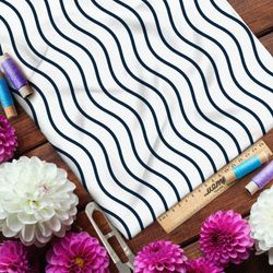 Ткань блэкаут чёрные волны на белом фоне