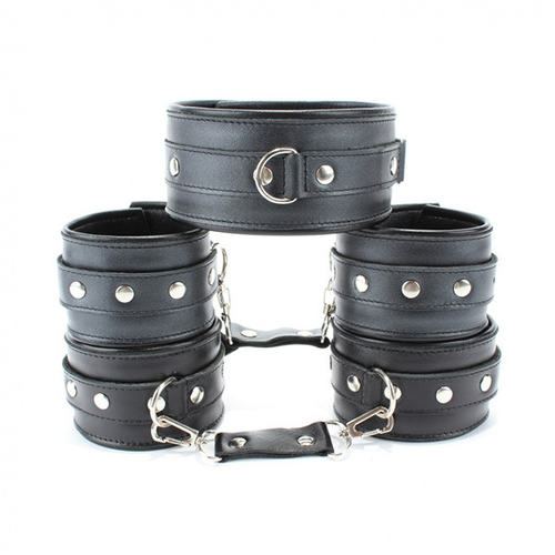 Набор БДСМ-аксессуаров из кожи: ошейник, наручники и оковы БДСМ Арсенал 63008