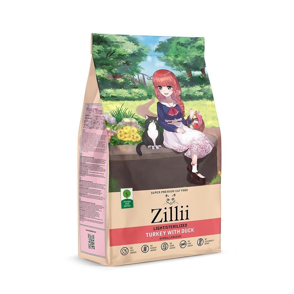 Zillii корм для кошек с избыточным весом и стерилизованных с индейкой и уткой (Light/Sterilized)
