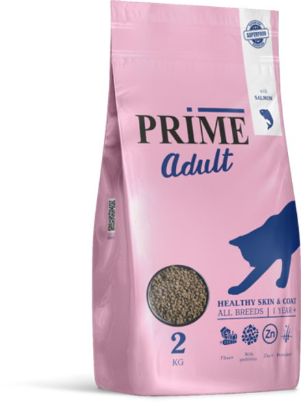 PRIME 2кг Skin&amp;Coat Сухой корм для кошек здоровая кожа и шерсть с 12мес Лосось