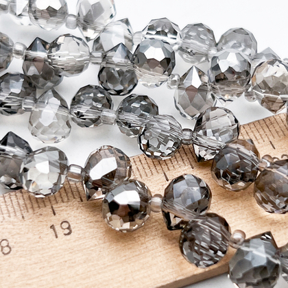 Бусина Капля, стекло, цвет серый, размер 10,8*7,9 мм, цена за 12-13 шт (1/4 нити)