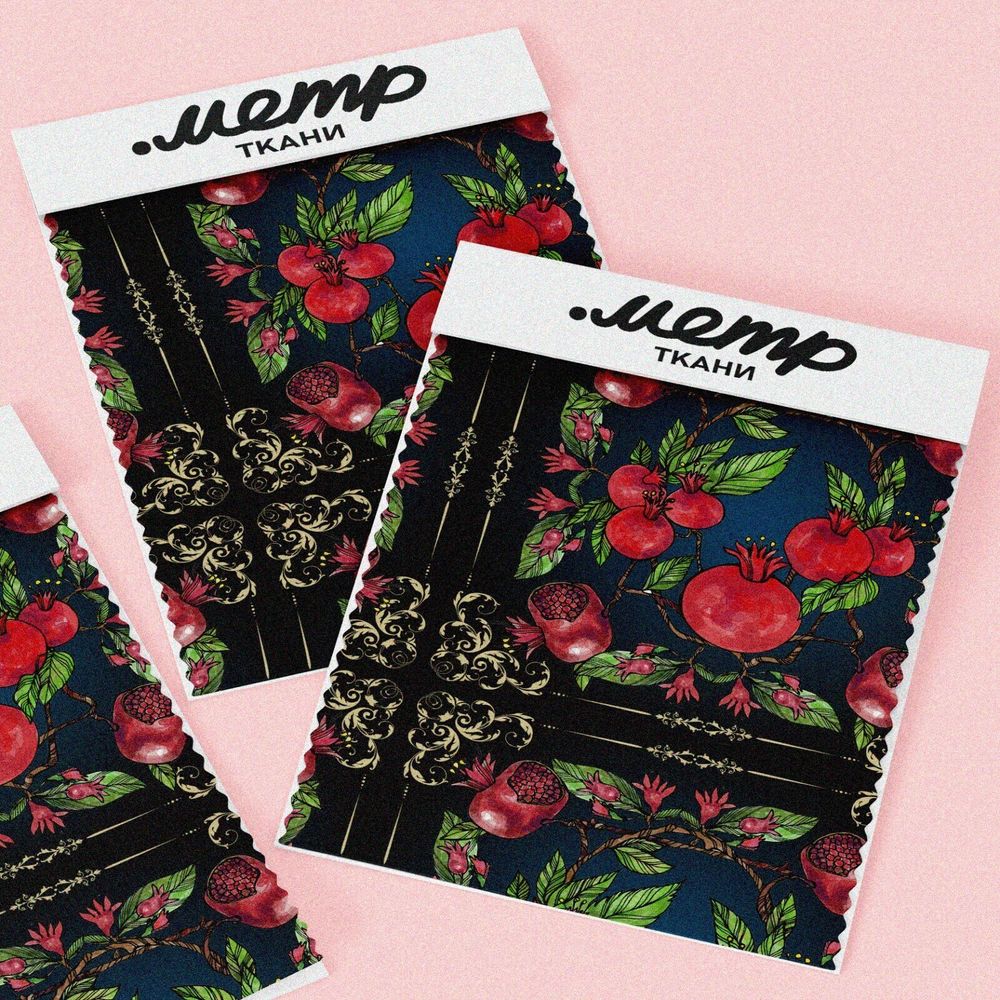 Ткань мембрана красные гранаты с листьями