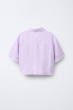 ZARA РУБАШКА ИЗ СМЕСОВОГО ЛЬНА С УЗЛОМ, ЦВЕТ МАЛЬВЫ