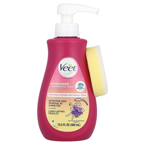 Veet, крем для депиляции в душе, алоэ вера и цветок фиалки, 400 мл (13,5 жидк. унции)