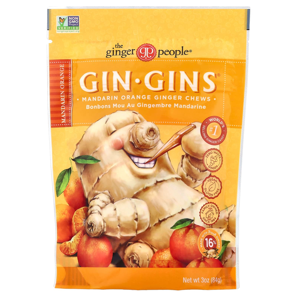 The Ginger People, Gin Gins®, жевательные таблетки с имбирем, со вкусом мандарина, 84 г (3 унции)
