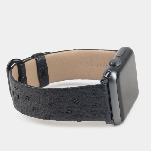 Ремешок для Apple Watch 44/45/46 mm из кожи страуса, черного цвета