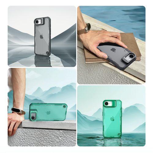 Чехол прозрачный тонированный от Nillkin с металлической крышкой для камеры на iPhone 16e, серия Iceblade Prop (версия с открытой камерой)