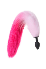 Анальная втулка с бело-розовым хвостом Small черная 7 см