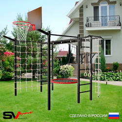 Уличная шведская стенка Sv Sport рукоход с комплектом турник прямой 2шт У5247К (Турник/Брусья/Гнездо 80см/Щит баскет/Кронш бокс/Канат/кольца/лестница/Сетка)