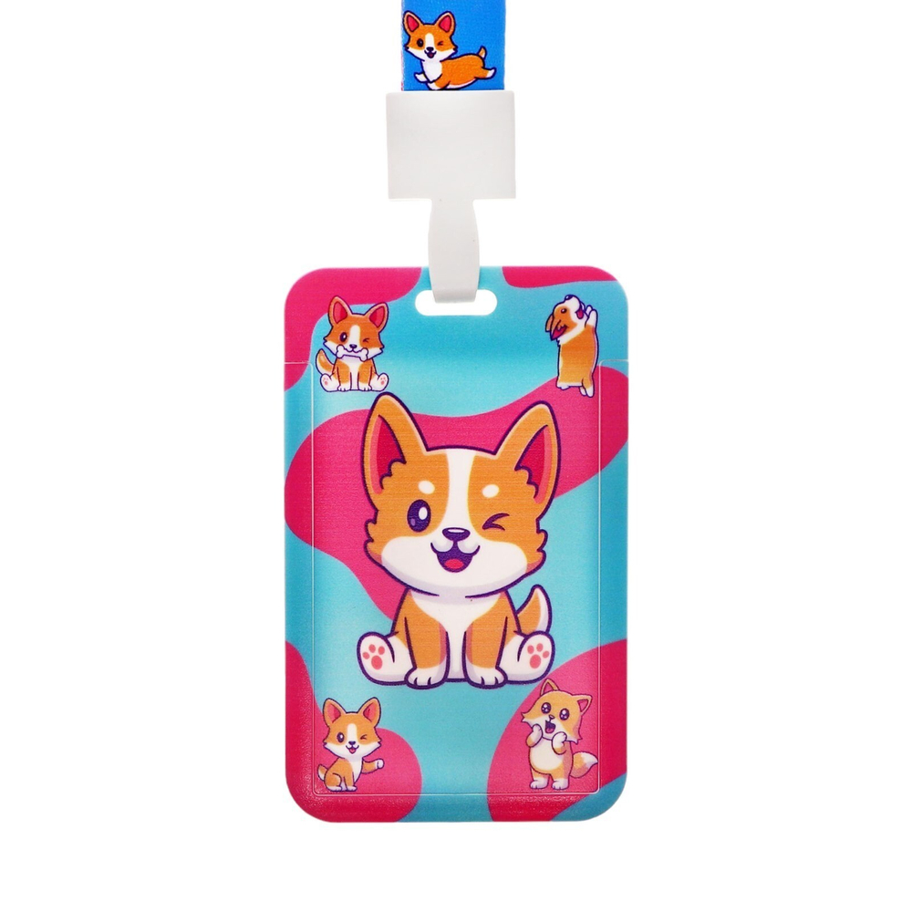 Бейдж вертикальный «Корги», внешний размер 11×7 см, внутренний размер 8.2×5.2 см, лента 42 см