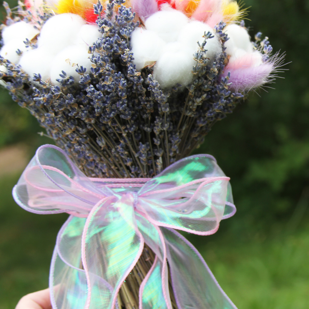 Букет сухоцветов из лагурус, хлопка, лаванды - комплимент