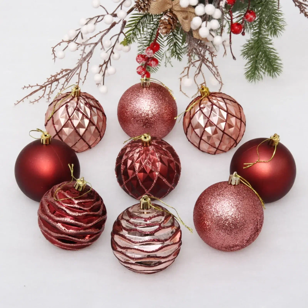Набор шаров «Diamond shine» 8 см (9 предметов), рубин/роз.золото