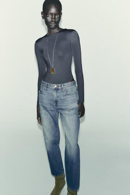 ZARA БАЗОВОЕ БОДИ ИЗ ПОЛИАМИДА, СВИНЦОВЫЙ