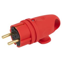 Вилка ЭРА VX11-R-IP44 каучуковая c заземлением 16А IP44 с кольцом угловая красная | Штепсельные вилки и розетки