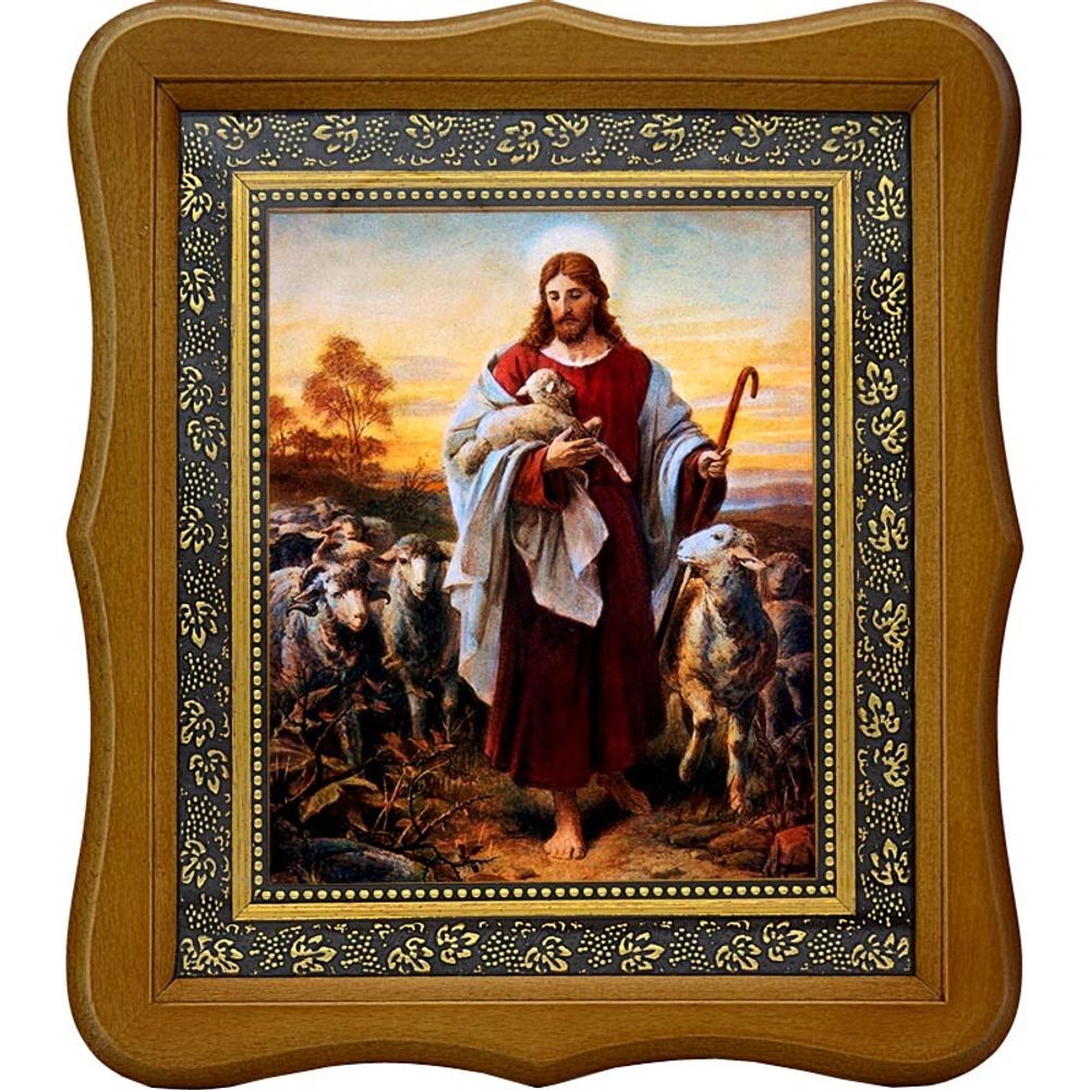 Добрый Пастырь. Икона Иисуса Христа на холсте.