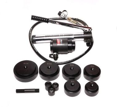 Пробойник гидравлический с насосом15т(?63, 76, 80, 89, 100, 114мм, сталь нерж.-2мм, медь/алюм.-4мм,ход штока-22мм),в кейсе FORCEKRAFT FK-71502