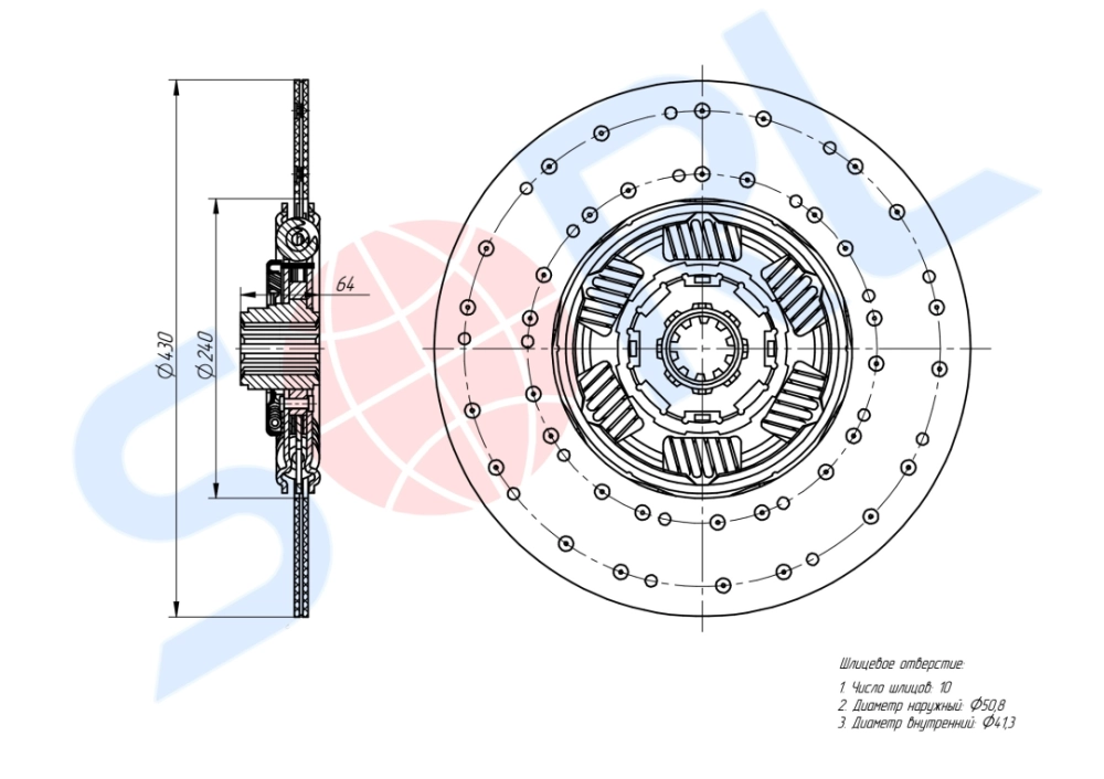 Диск сцепления ведомый 430WGTZ 2"-10N КАМАЗ 6520, МАЗ, MAN, RENAULT (1878004832) SORL