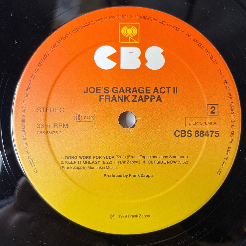 Винтажная виниловая пластинка LP Frank Zappa Joe's Garage Acts II and III (Holland 1979)