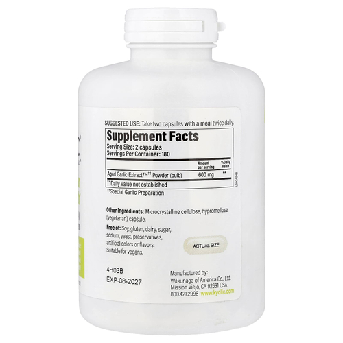 Kyolic, Aged Garlic Extract™, здоровье сердечно-сосудистой системы, веганская формула 300, 360 веганских капсул (300 мг в 1 капсуле)