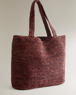 ZARA HOME СУМКА-ТОУТ ИЗ РАФИИ, БУРГУНДИ