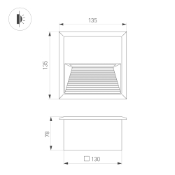 Светильник встраиваемый LTD-RIBONIK-S135x135-5W Warm3000 (Черный, 50 deg, 230V) (Arlight, IP65 Металл, 5 лет) 062914