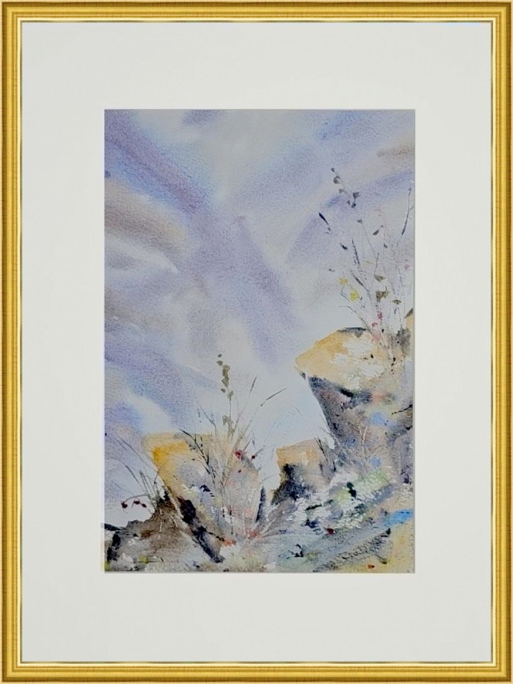 Картина авторская акварельная в паспарту 30х40 см на стену для интерьера "Туман в горах"