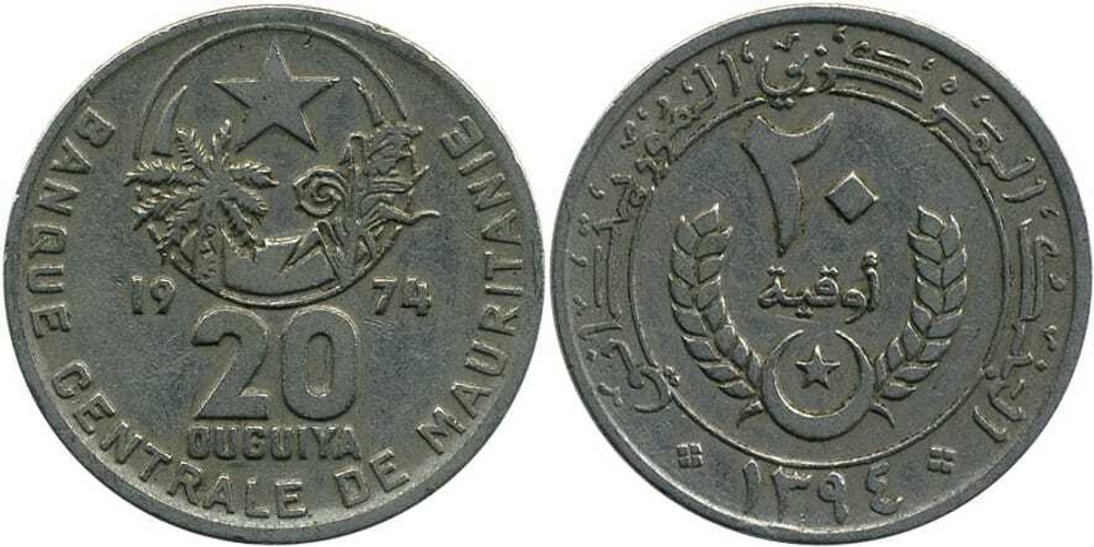 Мавритания 20 угий, 1973-2003 XF