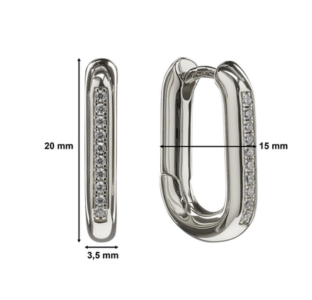 Хупы Овал с фианитами 20мм, silver