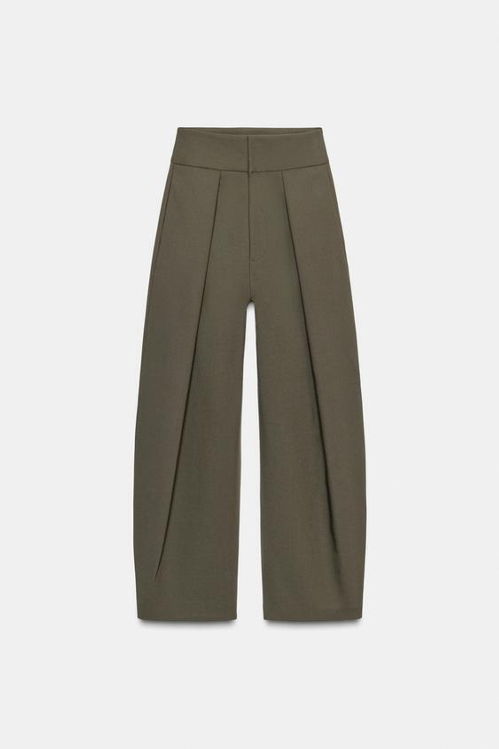 ZARA БРЮКИ-БАЛЛОНЫ СО СКЛАДКАМИ, ТЕМНЫЙ ХАКИ