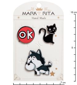 MR- 75 Н-р брошей с цанговым зажимом бабочка «Кот и пес» Mark Rita