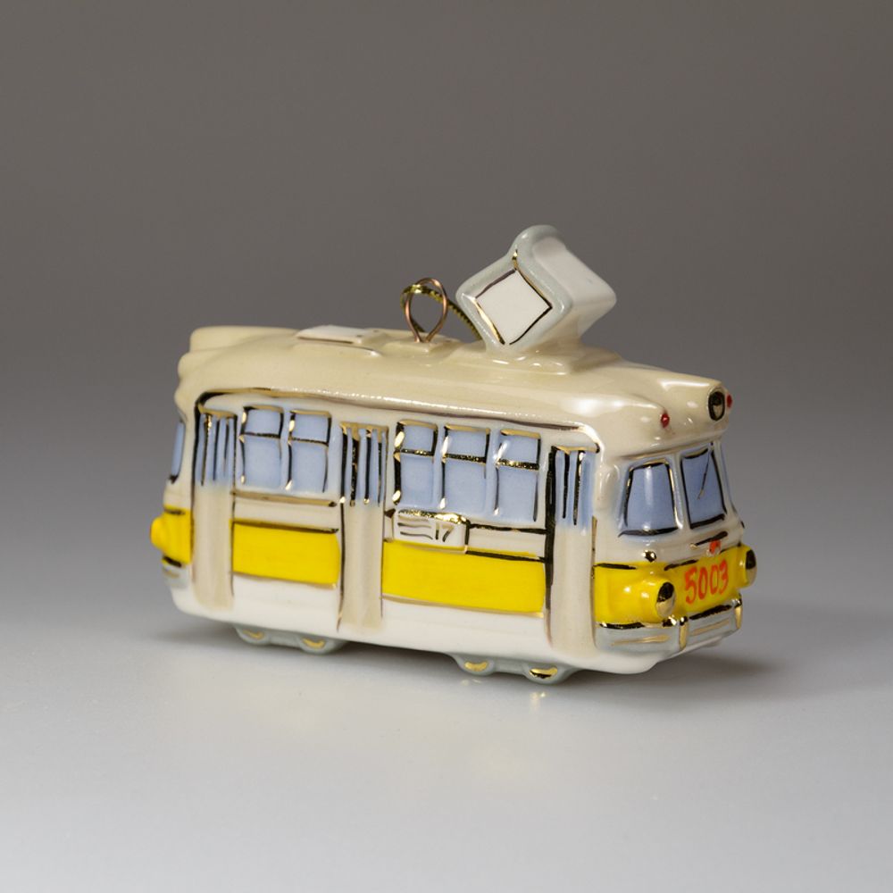 Фарфоровая ёлочная игрушка Трамвай