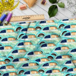 Ткань кулирная гладь автопарк бирюзовых машин