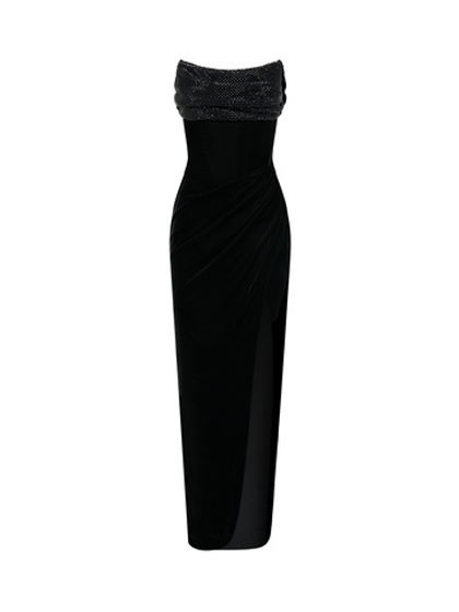 Черное вечернее платье с отделкой из кристаллов