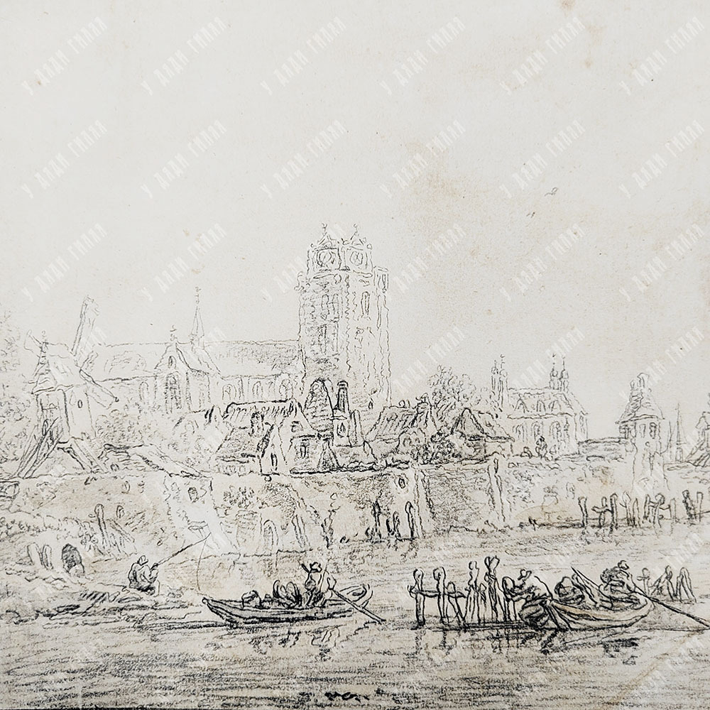 [Albertina facsimile] Ян ван Гойен (1596–1656). Речной пейзаж в Дортрехте. Литография. 1923 г.