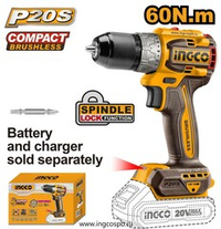 Аккумуляторный шуруповерт 20B BL 60Hm 22+1 без АКБ и ЗУ SUPER INGCO CDLI206021 INDUSTRIAL