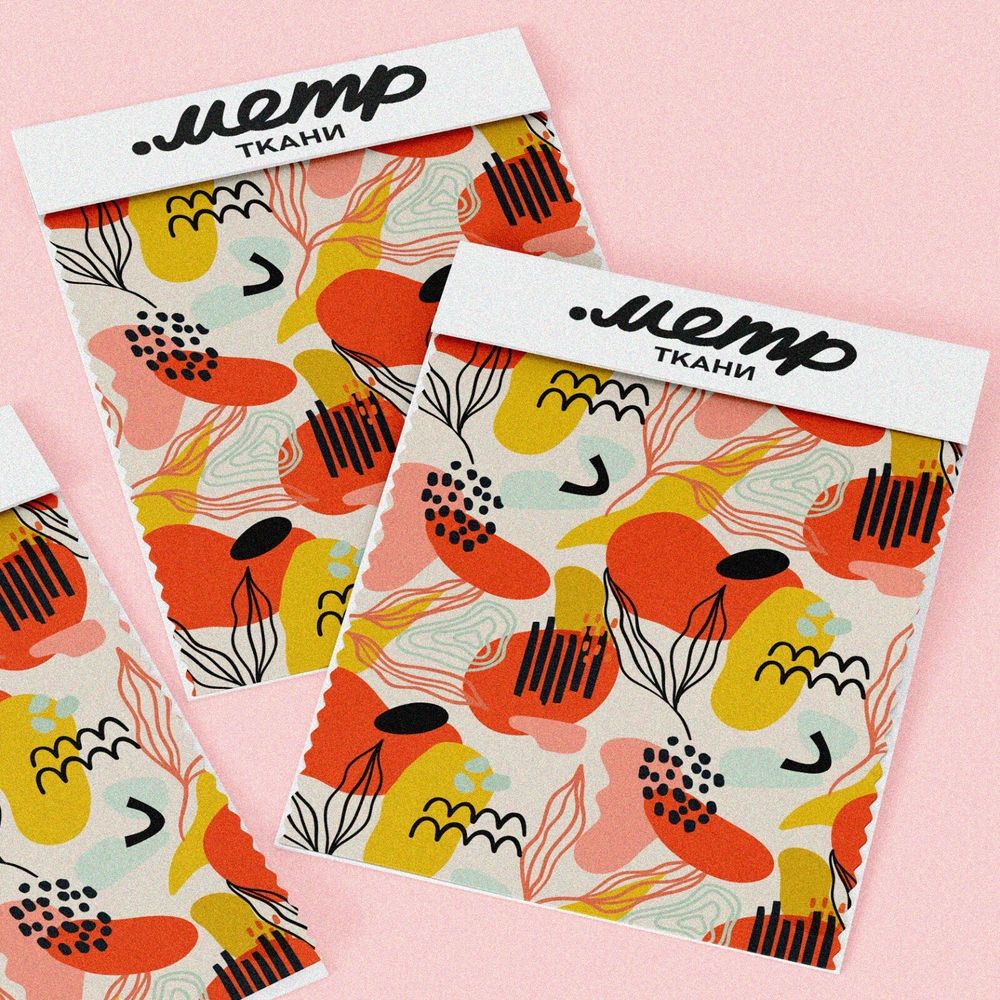 Ткань таффета абстрактный принт в контурах