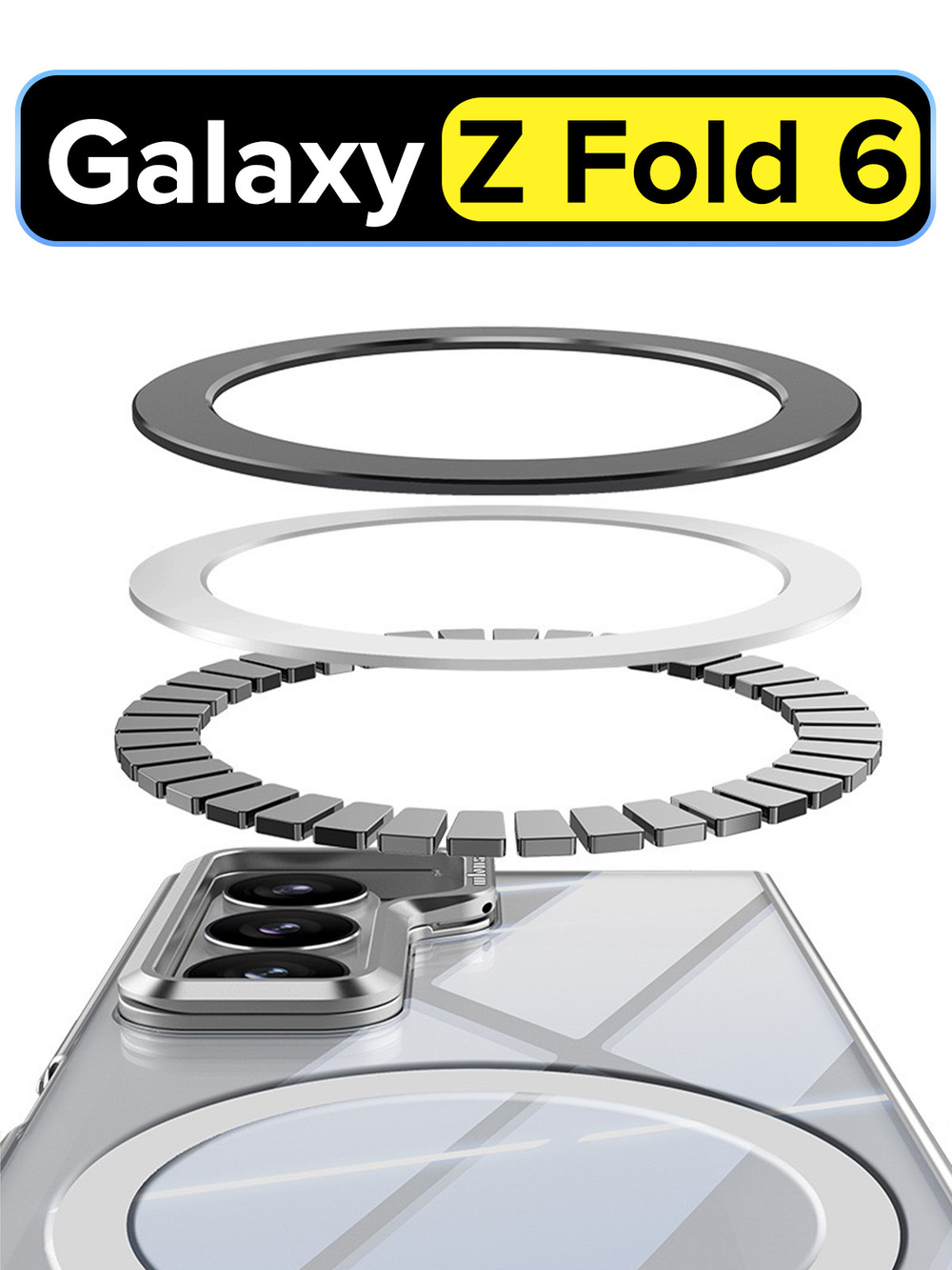 Чехол на заднюю крышку Samsung Galaxy Z Fold 6 WLONS Spirit Shield прозрачный, с MagSafe и металлической подставкой в блоке камеры