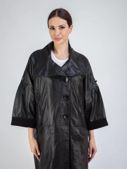 Кожаный плащ длинный пальто оверсайз