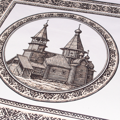 Шейный платок «Карельская церковь», 70×70 см