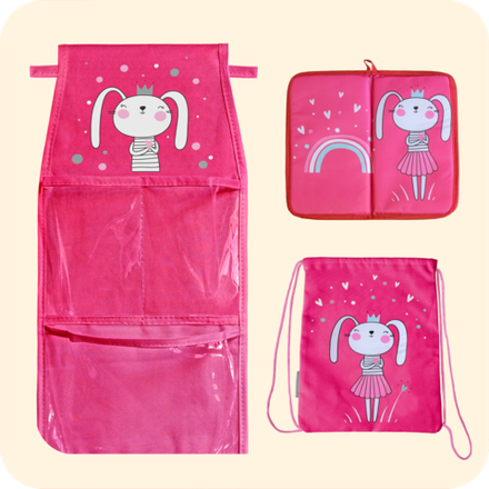 Набор для детского сада: кармашек, коврик, мешок. Зайка