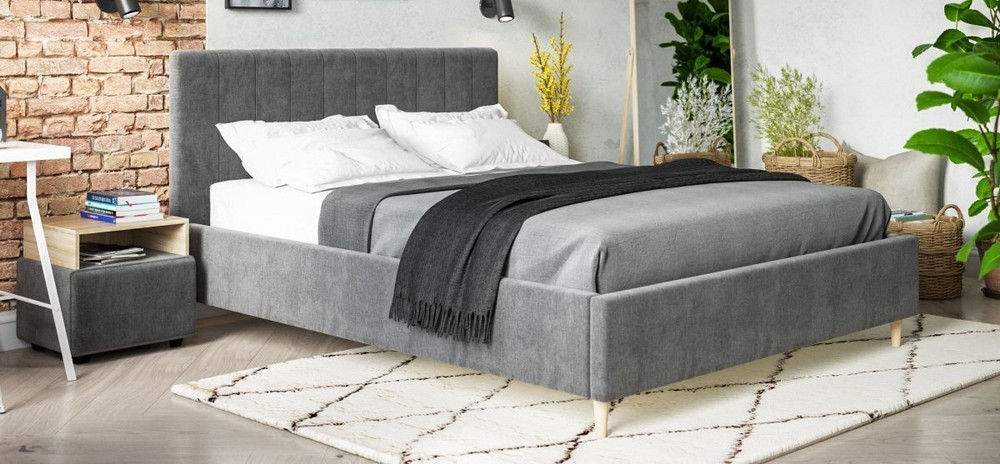 Кровать Сканди велюр Monolit серая