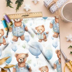 Ткань премиум интерлок медведи в воздушных шарах