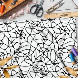 Ткань шифон крупная чёрная паутина на белом фоне