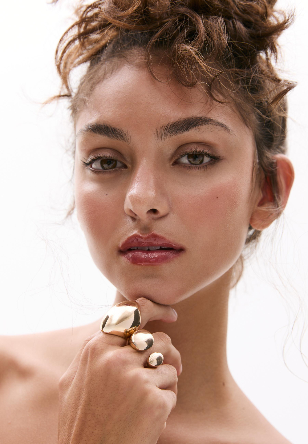 STRADIVARIUS Набор из 3 макси объемных колец, золотой